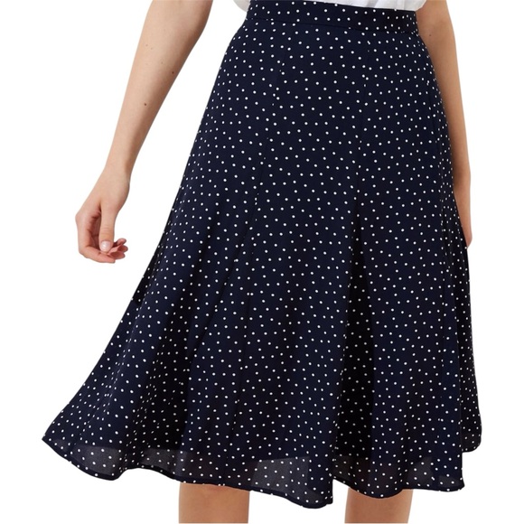 LOFT Dark Blue Polka Dot Midi A-Line Skirt - Picture 3 of 10